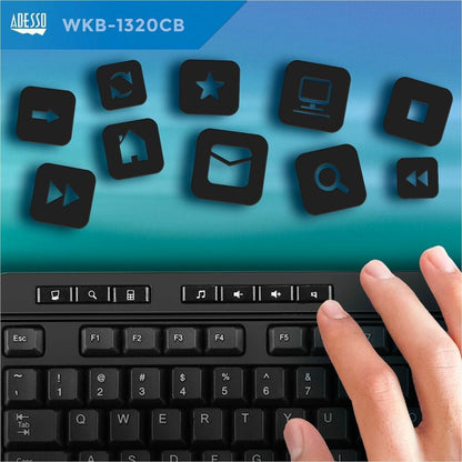 Adesso Antimicrobial Wireless Desktop Keyboard and Mouse WKB-1320CB