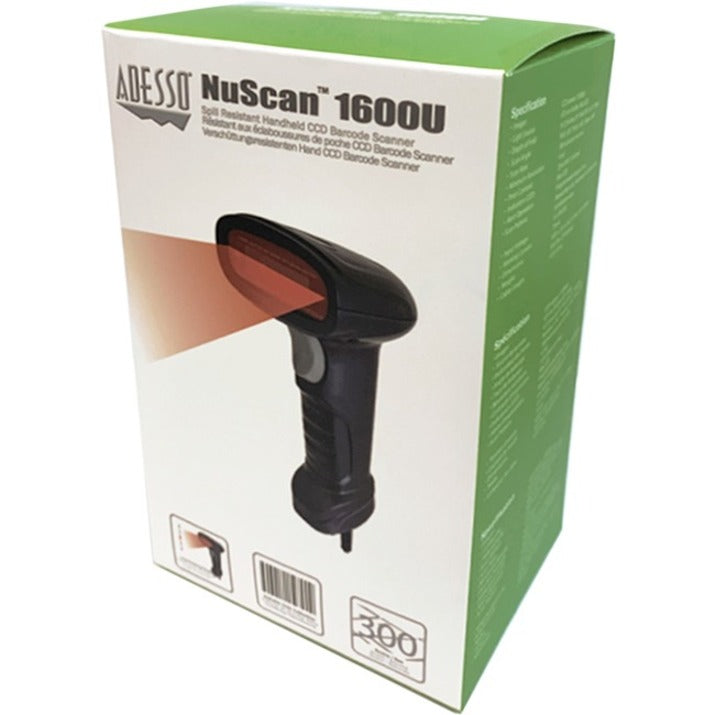 Adesso NuScan 1600U 1D Handheld CCD Barcode Scanner (USB) NUSCAN1600U