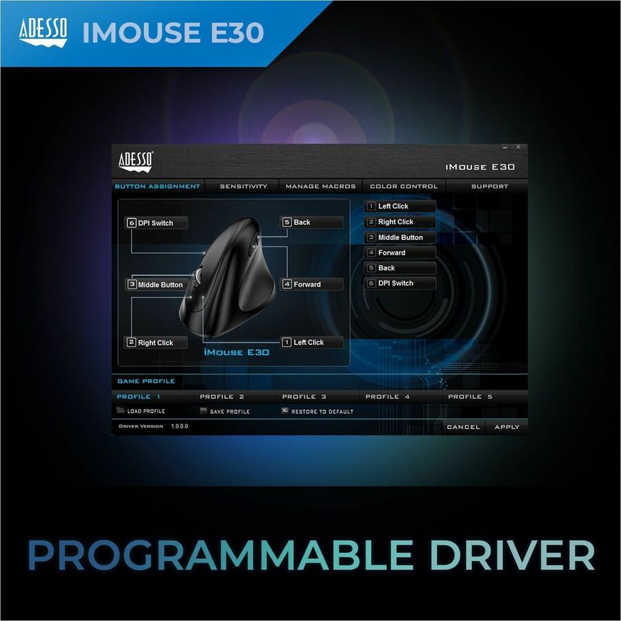 Adesso iMouse E30 - 2.4 GHz Wireless Vertical Programmable Mouse IMOUSE E30