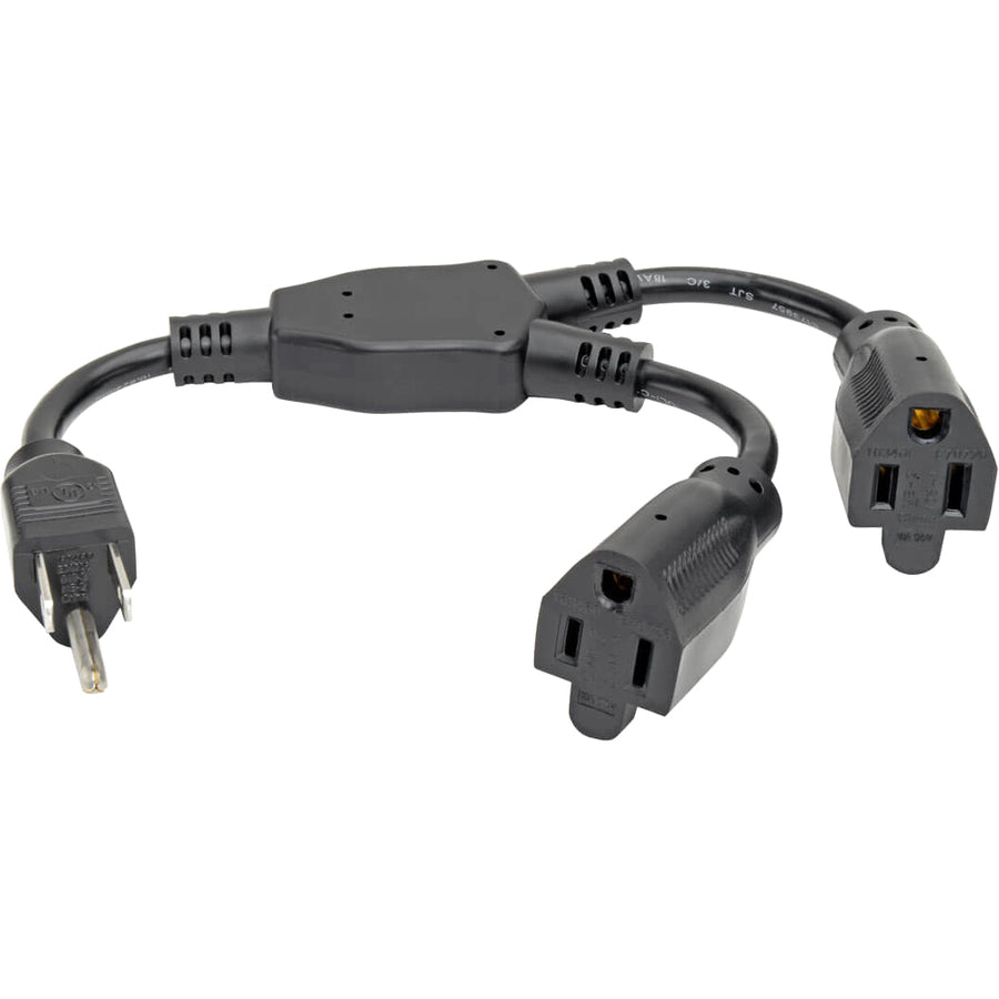 Tripp Lite 1ft Power Cord Extension Y Splitter Cable 5-15P to 5-15R 10A 18AWG 1' P022-001-2