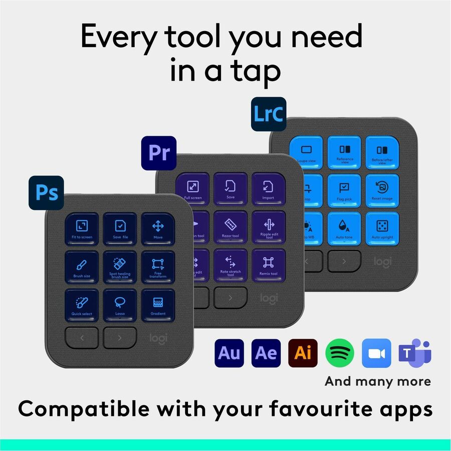 Logitech MX Creative Console, Programmable Keypad With 9 Customizable LCD Keys and Control Dial for Graphic Design, Video Editing, Photography, use with Adobe, Zoom, Spotify and more (Graphite) 920-012660