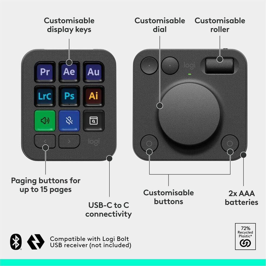 Logitech MX Creative Console, Programmable Keypad With 9 Customizable LCD Keys and Control Dial for Graphic Design, Video Editing, Photography, use with Adobe, Zoom, Spotify and more (Graphite) 920-012660