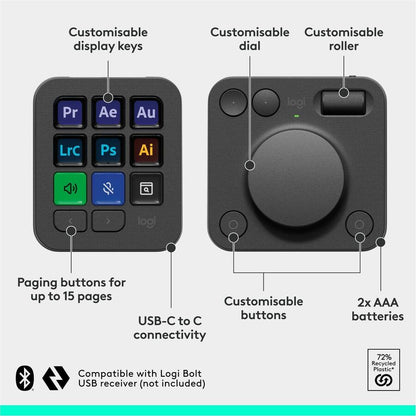 Logitech MX Creative Console, Programmable Keypad With 9 Customizable LCD Keys and Control Dial for Graphic Design, Video Editing, Photography, use with Adobe, Zoom, Spotify and more (Graphite) 920-012660