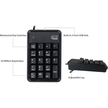 Adesso 19-Key Mechanical Keypad with 3-Port USB Hub AKB-600HB