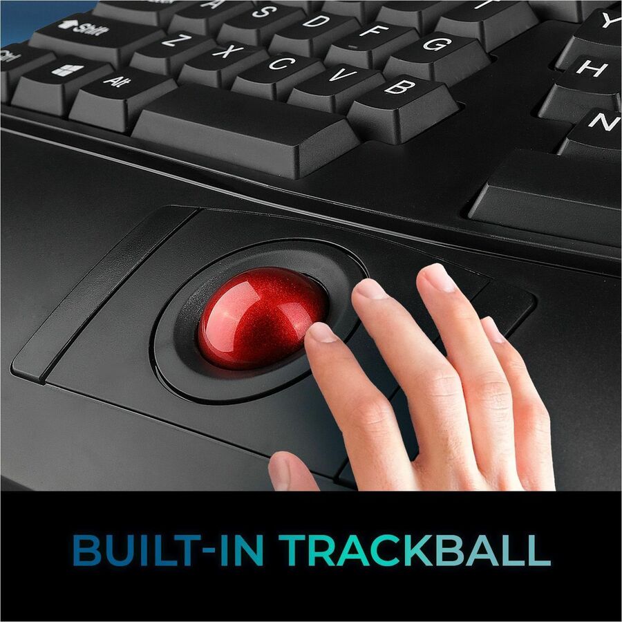 Adesso 2.4 GHz Wireless Ergonomic Trackball Keyboard WKB-3500UB