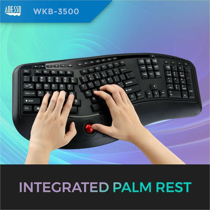 Adesso 2.4 GHz Wireless Ergonomic Trackball Keyboard WKB-3500UB