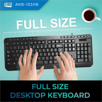 Adesso Multimedia Desktop Keyboard with 3-Port USB Hub AKB-132HB