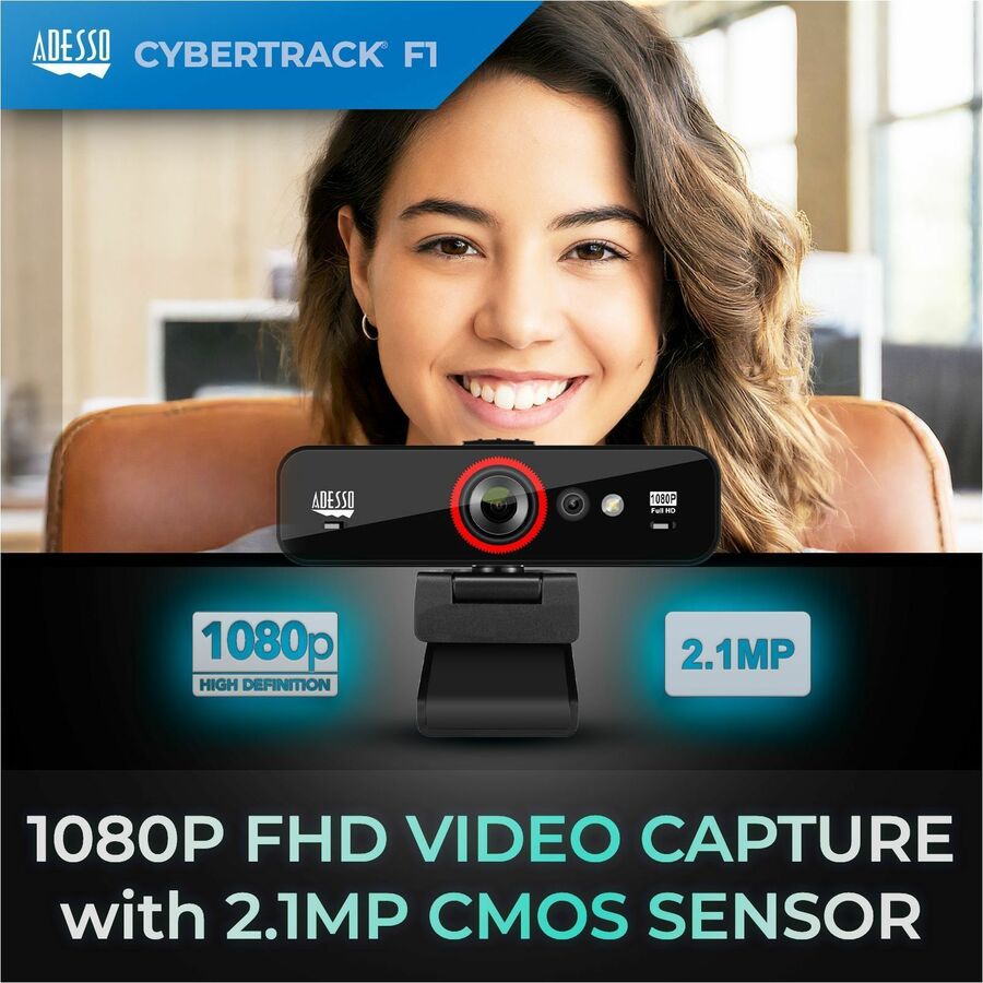 Adesso CyberTrack F1 Webcam - 2.1 Megapixel - 30 fps - USB 2.0 - 1 Each CyberTrack F1