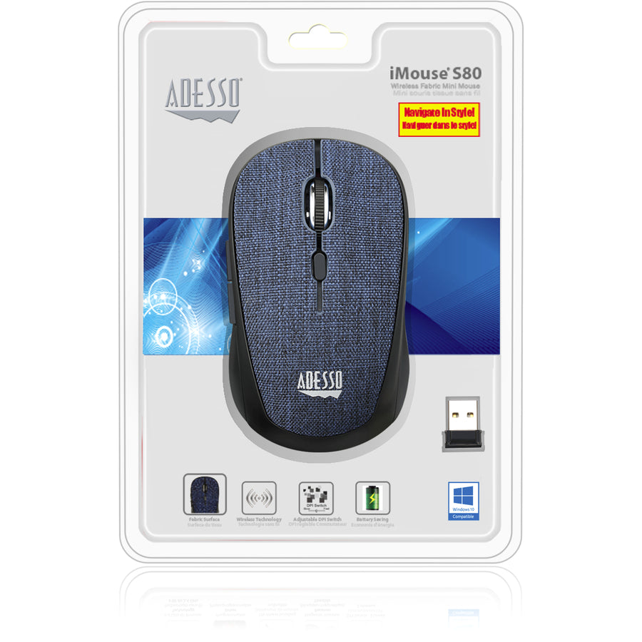 Adesso iMouse S80L - Wireless Fabric Optical Mini Mouse (Blue) IMOUSE S80L