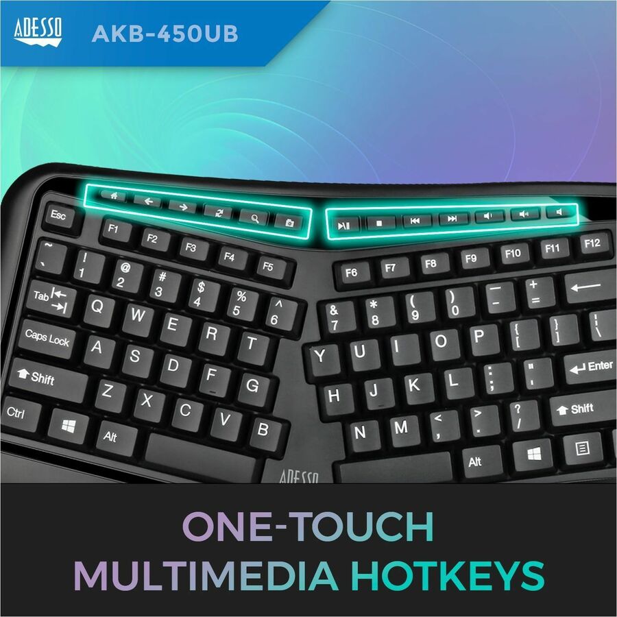 Adesso Tru-Form Ergonomic Touchpad Keyboard AKB-450UB