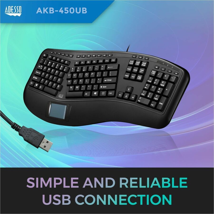 Adesso Tru-Form Ergonomic Touchpad Keyboard AKB-450UB