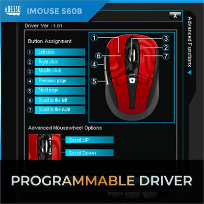 Adesso iMouse S60B - 2.4 GHz Wireless Programmable Nano Mouse IMOUSES60B