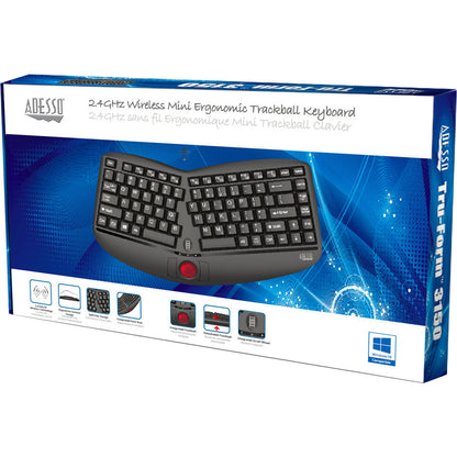 Adesso Tru-Form Media 3150 - 2.4 GHz Wireless Ergo Trackball Keyboard WKB-3150UB