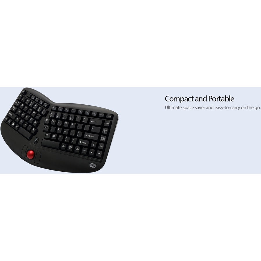 Adesso Tru-Form Media 3150 - 2.4 GHz Wireless Ergo Trackball Keyboard WKB-3150UB