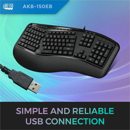 Adesso Color Illuminated Ergonomic Keyboard AKB-150EB