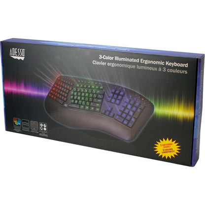 Adesso Color Illuminated Ergonomic Keyboard AKB-150EB