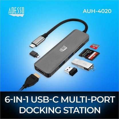 Adesso 6-in-1 USB-C Multi-Port Docking Station (TAA Compliant) AUH-4020