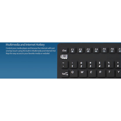 Adesso Antimicrobial Waterproof Touchpad Keyboard AKB-270UB