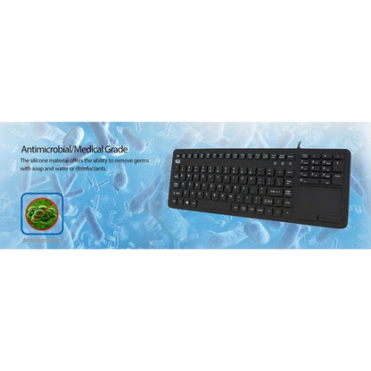 Adesso Antimicrobial Waterproof Touchpad Keyboard AKB-270UB