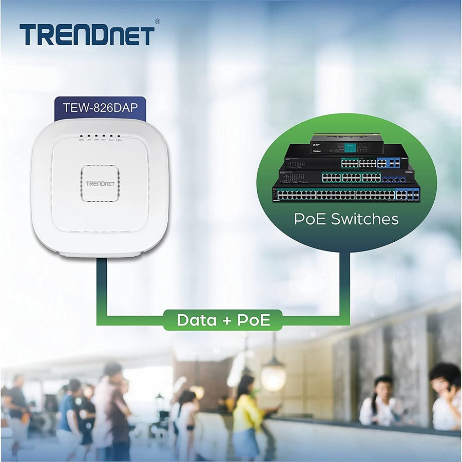 TRENDnet AC2200 Tri-Band PoE+ Indoor Wireless Access Point, 867Mbps WiFi AC + 400Mbps WiFi N Bands, Wave 2 MUMIMO, Client bridge, WDS, AP, WDS Bridge, WDS Station, Repeater Modes, White, TEW-826DAP TEW-826DAP