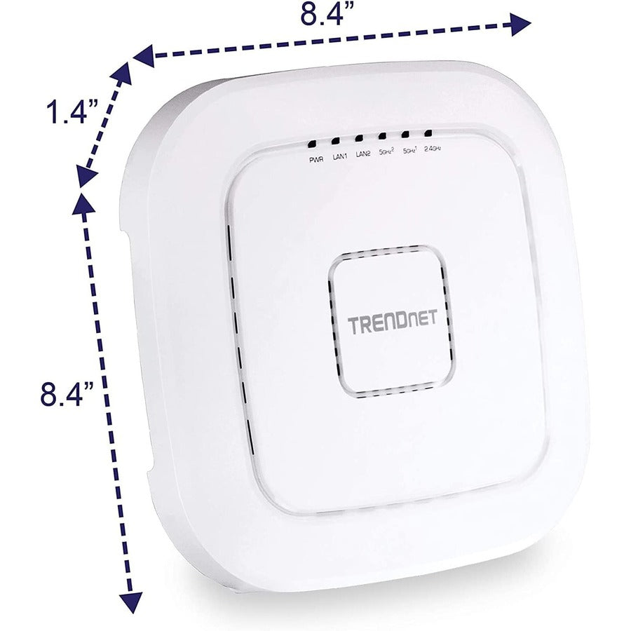 TRENDnet AC2200 Tri-Band PoE+ Indoor Wireless Access Point, 867Mbps WiFi AC + 400Mbps WiFi N Bands, Wave 2 MUMIMO, Client bridge, WDS, AP, WDS Bridge, WDS Station, Repeater Modes, White, TEW-826DAP TEW-826DAP