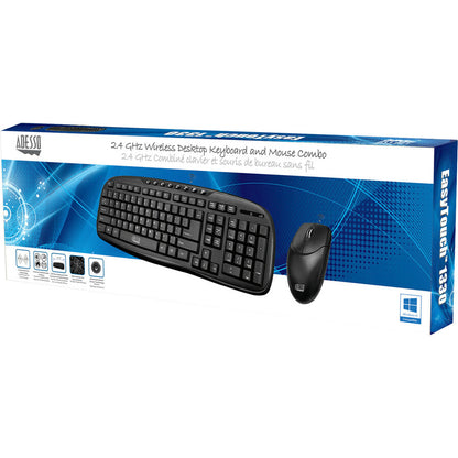 Adesso WKB-1330CB - 2.4 GHz Wireless Desktop Keyboard and Mouse Combo WKB-1330CB