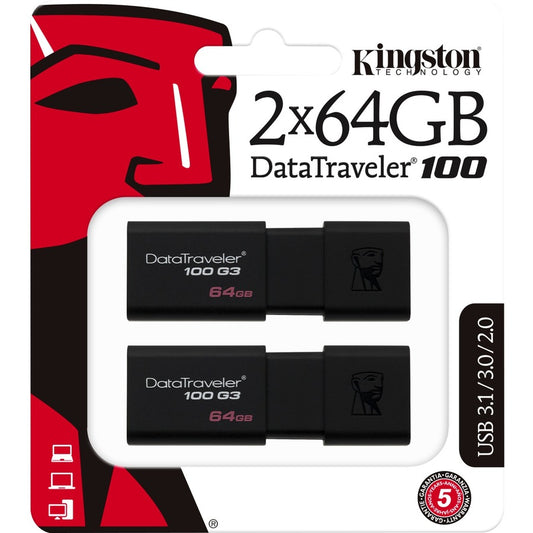 Clé USB Kingston DataTraveler 100 G3 DT100G3/64 Go-2P