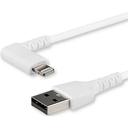 StarTech.com 1m USB A to Lightning Cable iPhone iPad Durable Right Angled 90 Degree White Charger Cord w/Aramid Fiber Apple MFI Certified RUSBLTMM1MWR