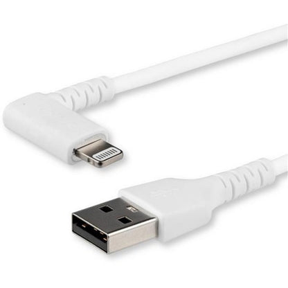 StarTech.com 2m USB A to Lightning Cable iPhone iPad Durable Right Angled 90 Degree White Charger Cord w/Aramid Fiber Apple MFI Certified RUSBLTMM2MWR