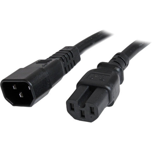 StarTech.com 3ft (1m) Heavy Duty Extension Cord, IEC C14 to IEC C15 Black Extension Cord, 15A 125V, 14AWG, Heavy Gauge Power Cable PXTC14C153