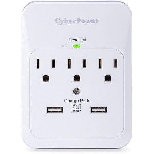 CyberPower CSP300WUR1 Professional 3-Outlets Surge with 600J, 2-2.1A USB and Wall Tap - Plain Brown Boxes CSP300WUR1