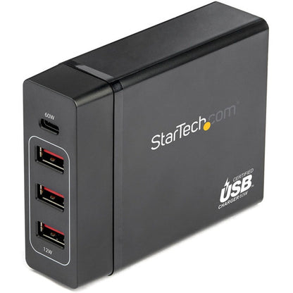 StarTech.com USB C Laptop Charger, 60W PD 3.0, 3x USB-A, Universal Compact USB Type-C Desktop Charger/Power Adapter, USB IF/ETL Certified DCH1C3A