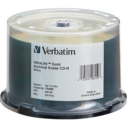 Verbatim CD-R 700MB 52X UltraLife Gold Archival Grade with Branded Surface - 50pk Spindle 96159