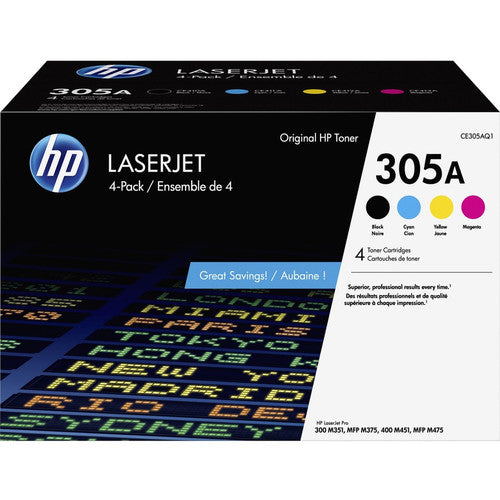 HP 305A (CE305AQ1) Original Laser Toner Cartridge - Combo Pack - Black, Cyan, Magenta, Yellow - 4 / Carton CE305AQ1