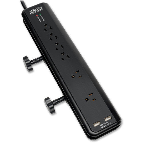 Tripp Lite Surge Protector Power Strip Desk Mount 120V USB 6 Outlet 6' Cord - 6 x NEMA 5-15R - 1875 VA - 2100 J - 120 V AC Input - 5 V DC Output TLP606DMUSB