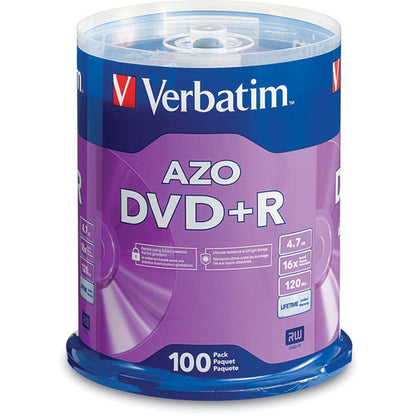 Verbatim 95098 DVD Recordable Media - DVD+R - 16x - 4.70 GB - 100 Pack Spindle 95098