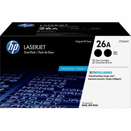 HP 26A Original Average Yield Laser Toner Cartridge - Dual Pack - Black - 2 / Carton CF226AD