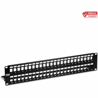 TRENDnet 48-Port Blank Keystone Shielded 2U HD Patch Panel, TC-KP48S, 2U 19" Metal Rackmount Housing, Network Management Panel, Recommended with TC-K06C6A Cat6A Keystone Jacks (sold separately) TC-KP48S