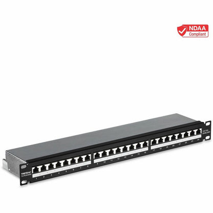 TRENDnet 24-Port Cat6A Shielded 1U Patch Panel, 19" 1U Rackmount Housing, Compatible With Cat5e, Cat6, And Cat6A Cabling, Ethernet Cable Management, Color Coded Labeling, Black, TC-P24C6AS TC-P24C6AS