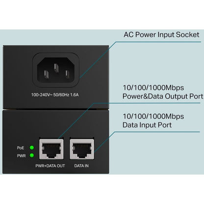 TP-Link TP-Link TL-PoE170S - 802.3at/af/bt Gigabit PoE Injector - Non-PoE to PoE Adapter - Supplies up to 60W (PoE++) - Plug & Play - Desktop/Wall-Mount - Distance Up to 328 ft. - UL Certified - Black TL-POE170S