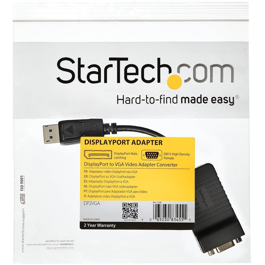 StarTech.com DisplayPort to VGA Adapter, Active DP to VGA Converter, 1080p Video DP to VGA Monitor Dongle, Latching DP Connector, Durable DP2VGA