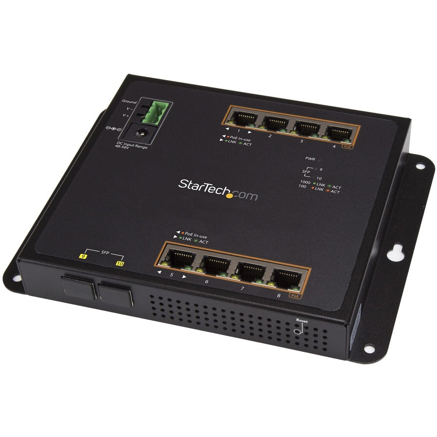 StarTech.com Industrial 8 Port Gigabit PoE+ Switch w/2 SFP MSA Slots 30W Layer/L2 Switch Managed Ethernet Network Switch IP-30/-40C to 75C IES101GP2SFW