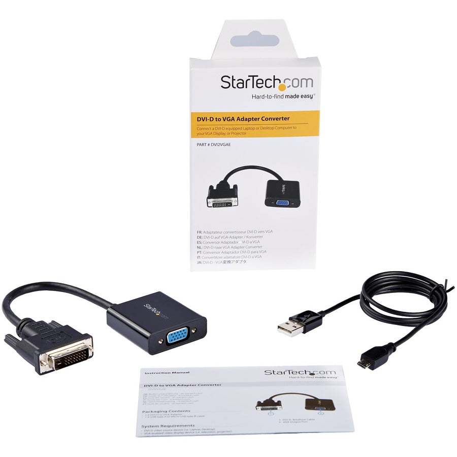 StarTech.com DVI-D to VGA Active Adapter Converter Cable - 1080p DVI2VGAE