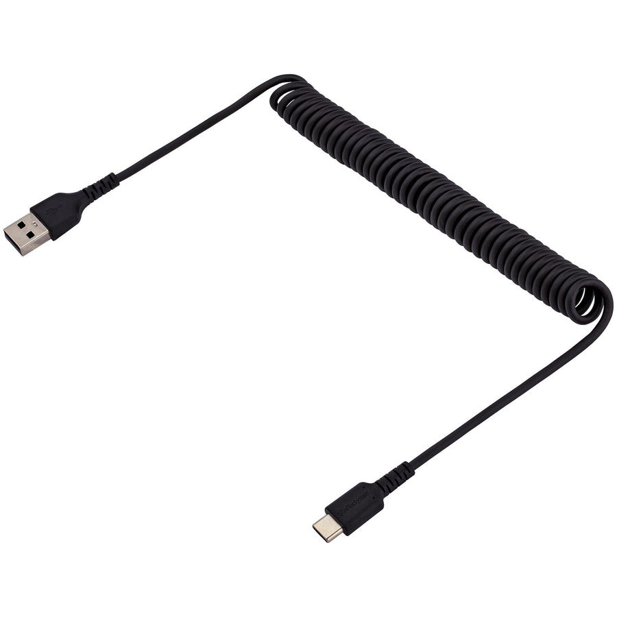 StarTech.com 3ft (1m) USB A to C Charging Cable, Coiled Heavy Duty USB 2.0 A to Type-C, Durable Fast Charge & Sync USB-C Cable, Black, M/M R2ACC-1M-USB-CABLE