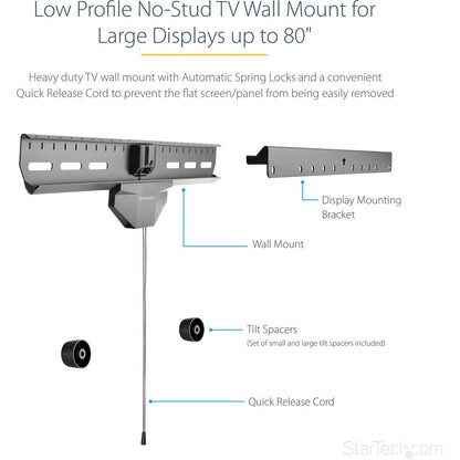 StarTech.com No-Stud TV Wall Mount, Low Profile Heavy Duty VESA Wall Mount for up to 80" Display (110lb/50kg), Tilting Television Mount FPWHANGER