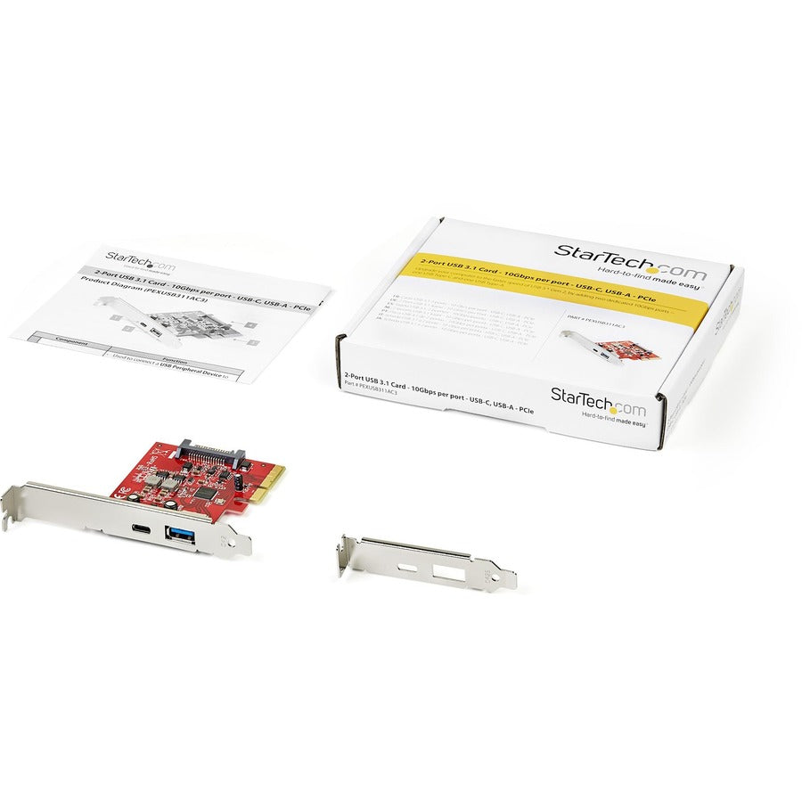 StarTech.com 2-Port 10Gbps USB-A & USB-C PCIe Card Adapter - USB 3.2 Gen 2 PCI Express Expansion Add-On Card - Windows, macOS, Linux PEXUSB311AC3