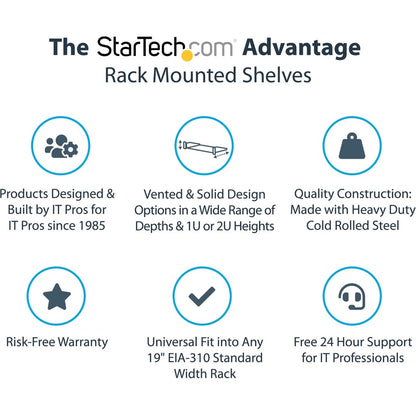 StarTech.com 2U Server Rack Cabinet Shelf - Fixed 22" Deep Cantilever Rackmount Tray for 19" Data/AV/Network Enclosure w/cage nuts, screws CABSHELF22