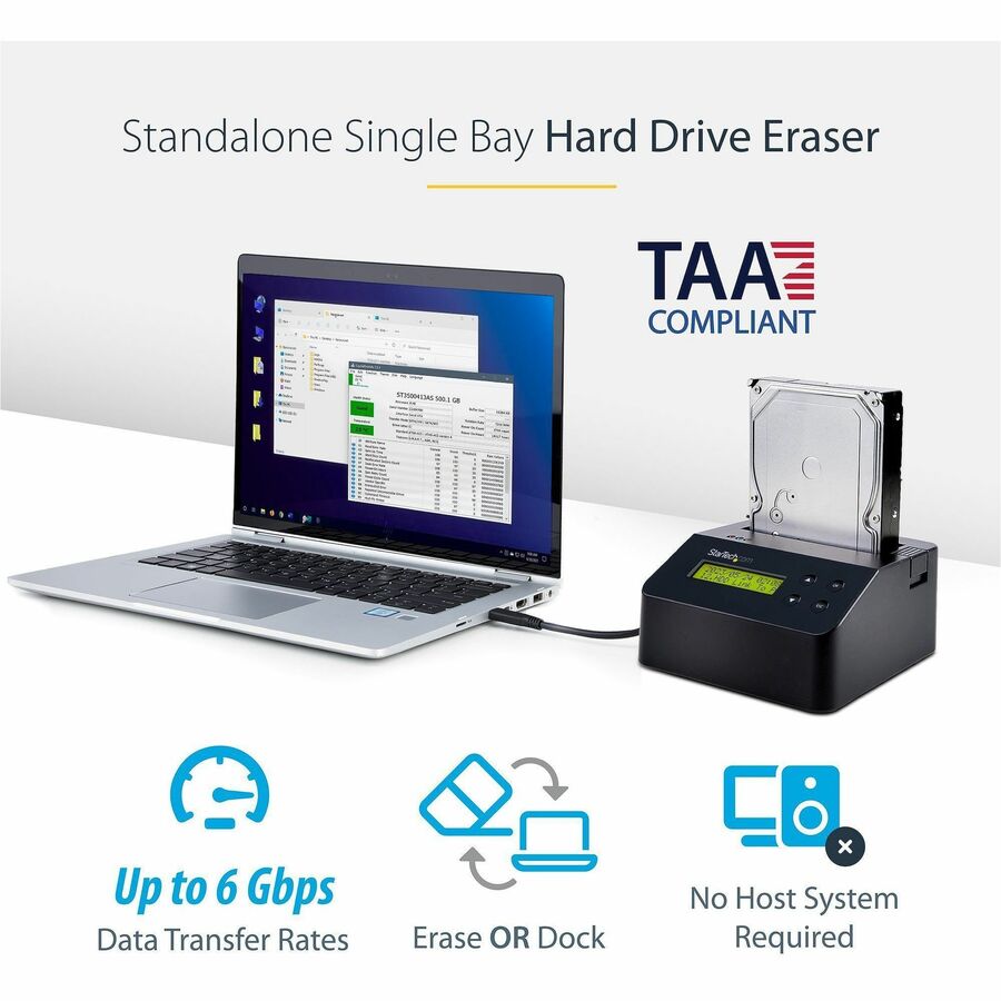 StarTech.com Hard Drive Eraser, Standalone HDD/SSD Sanitizer, 4Kn, Secure Erase Hard Disk Wiper Dock, Hardware Erasing Tool, TAA Compliant SDOCK1EU3P2