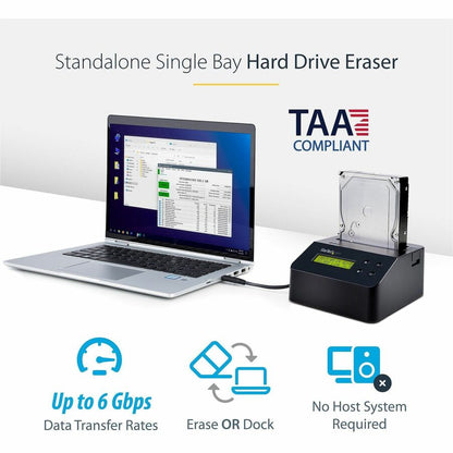 StarTech.com Hard Drive Eraser, Standalone HDD/SSD Sanitizer, 4Kn, Secure Erase Hard Disk Wiper Dock, Hardware Erasing Tool, TAA Compliant SDOCK1EU3P2