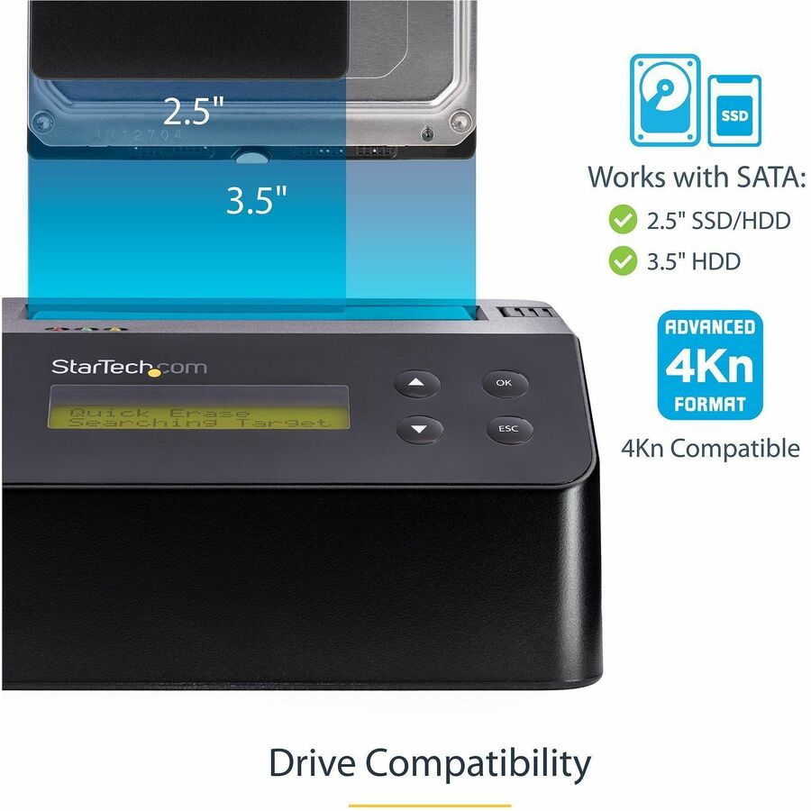 StarTech.com Hard Drive Eraser, Standalone HDD/SSD Sanitizer, 4Kn, Secure Erase Hard Disk Wiper Dock, Hardware Erasing Tool, TAA Compliant SDOCK1EU3P2